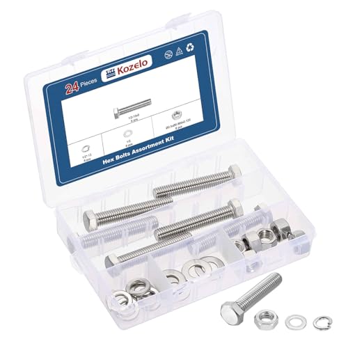 Kit de tornillos hexagonales 1/2-13x3 pulgadas en acero inoxidable con tuercas y arandelas