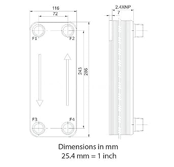 Duda Energy HX3260:F1 B3-32A 60 Plate Stainless Steel Heat Exchanger with 1 Female NPT Ports Copper Brazed, 5.9 Height, 4.5 Width, 11.3 Length