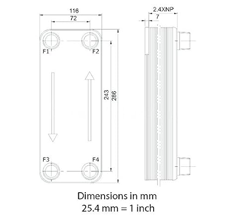 Duda Energy HX3260:F1 B3-32A 60 Plate Stainless Steel Heat Exchanger with 1 Female NPT Ports Copper Brazed, 5.9 Height, 4.5 Width, 11.3 Length