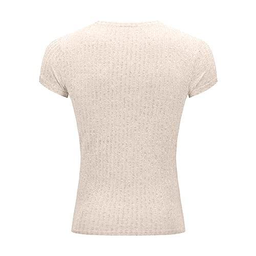 Men's Fashion Athletic T Shirt Workout Muscle Shirts V-Neck Solid Color Tee Shirt Top Beige #TOP3