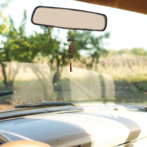 Image of Metal Car Mirror Hanging Tower Coin Bell Car Accessories Interior Decoration Hanging Home Wall Decor Items, Gold, Silver