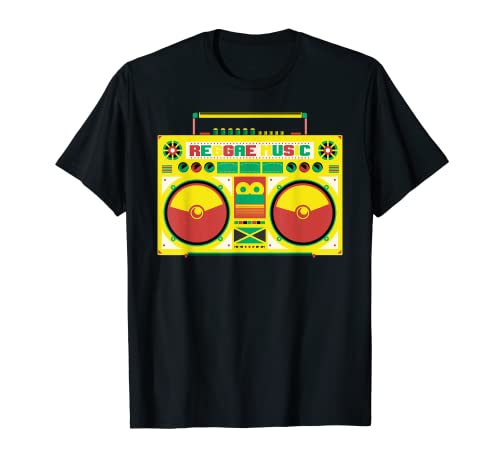 Reggae Music Rasta Boombox Bandera de Jamaica Camiseta