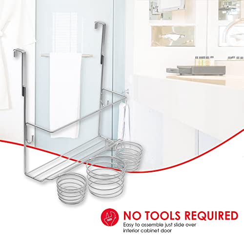 Home Basics 4 Compartment Over The Cabinet Hair Care And Styling Tool Multi-Purpose Bath Accessory Rust-Resistant Steel Storage Organizer, Chrome #TOP3