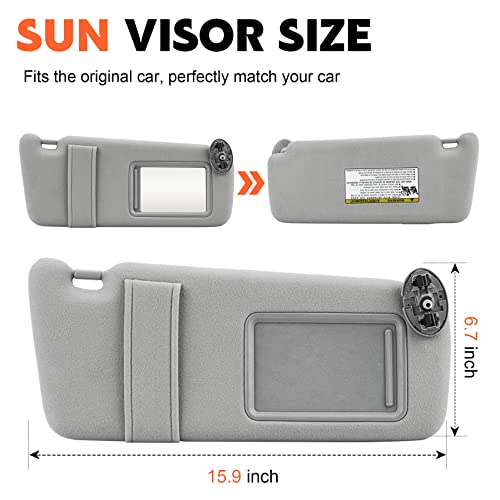 Gray Driver Left + Passenger Right Side Sun Visor Replacement Compatible with 2007 2008 2009 2010 2011 Toyota Camry Without Sunroof Replace ‎74310-06750-E0, 74320-06780-B0 by ILONPA - Image 2