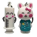 Pack 2 Rompeampollas Kawaii. Encantador Conejito y Jeringuilla Sonriente, Antideslizante, Seguro y Práctico para Enfermería, Veterinaria o Estética. Incluye Mosquetón y Caja de Regalo.