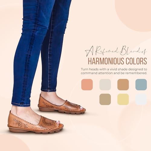 L'Artiste Women's OSUNA Hook-and-Loop Leather Sandals β Floral Cork Design, Adjustable Straps, Cushioned Demi-Wedge Sole 6