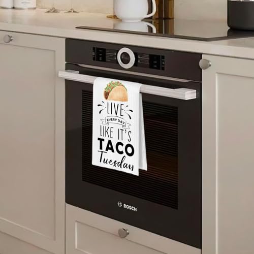 BlissfulAbon Funny Taco Mexican Kitchen Towels 16x24 Inch, Gifts for Taco Lovers Dish Towels Drying Cloth for Kitchen, Live Every Day Like It's Taco Tuesday Decorative Hand Towel