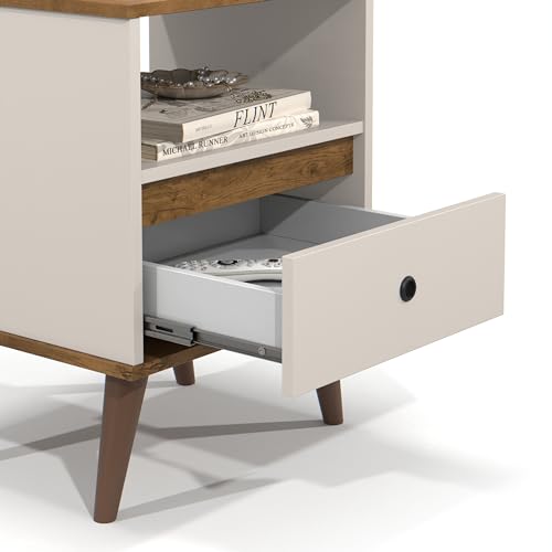 Conjunto 2 mesa de cabeceira retro pés palito -Ted- (Off White/Nature)