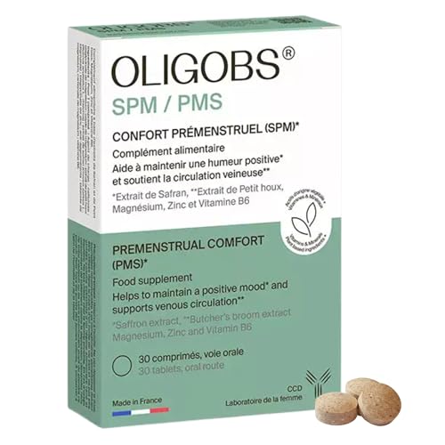 Oligobs SPM Complément Naturel Prémenstruel | Safran, Magnésium, Zinc, Vitamine B6 | Humeur, Fatigue, Jambes Lourdes | Sans Hormones | 30 Comprimés | Fabriqué en France