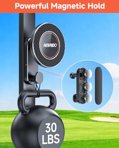 NOVRIDO Golf Cart Phone Holder Magnetic Mount, Golf Cart Accessories for Men, MagSafe Magnetic Phone Holder with Bottom Hook, Adjustable Golf Cart Phone Mount, Ring Included (Light Gray) — view 5