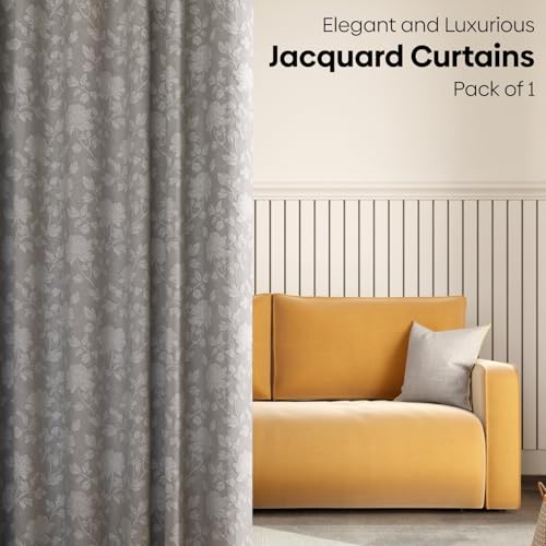 Image of haus & kinder Printed Jacquard Window Curtain 5 Feet Long Pack of 1 Window Curtain, 5 Feet Curtain for Window (Chateau Rose, Moonbeam Nature Design 130x152 CM)