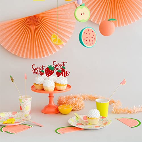 24 Pcs Strawberry One Cupcake Toppers Glitter Sweet One First Birthday Strawberry Cupcake Picks For Fruit Theme Baby Shower Kids 1St Birthday Anniversary Party Cake Decorations Supplies Red #TOP5