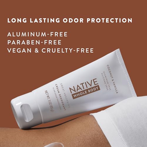Image of Native Whole Body Deodorant Cream Contains Naturally Derived Ingredients, Deodorant for Women & Men | 72 Hour Odor Protection, Aluminum Free with Coconut Oil and Shea Butter | Coconut & Vanilla