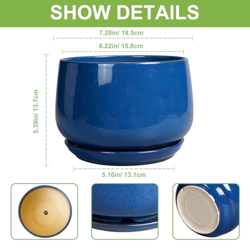 G EPGardening Round Ceramic Plant Pots, 7 Inch Modern Planter, Blue by G EPGardening - Used condition - Image 3