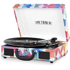 Victrola Journey Bluetooth Portable Suitcase Record Player – with Built-in Speakers, 3 Speed Vinyl Record Player, RCA Out, Headphone Jack (GEO) - Les Beatles, Paul McCartney, John Lennon, RIngo Starr, George Harrison