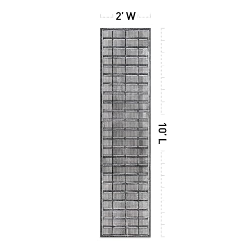 Rugshop Bohemian Stripe Lines Washable Non Slip Runner Rug 2' x 10' Black