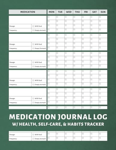 Medication Journal Log: Weekly Medication Tracker to Record Your Medicines, Pills, or Prescription Intake | Includes Health, Self-Care, and Habits Tracking (Large Size 8.5"x11")