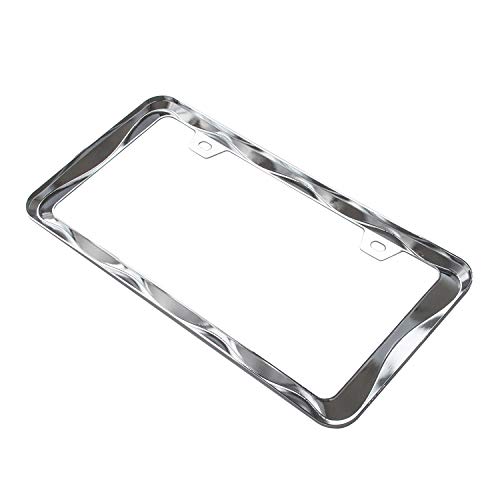 Creathome 3D Curly Wave Pattern Chrome License Plate Frame from Pure Zinc Alloy Metal