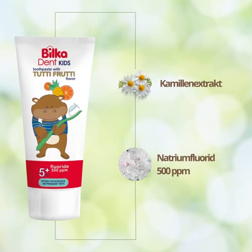 BilkaDent Kinderzahnpasta 5+ Jahre – Zahncreme für Kinder mit Tutti-Frutti-Geschmack, 500 ppm Fluorid, für Milchzähne & bleibende Zähne, 50 ml – Bild 5