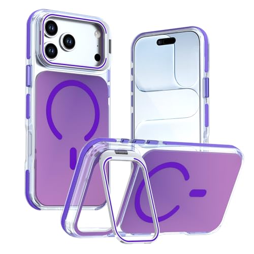 Heakai for iPhone 17 Pro Max Case Magnetic Wireless Charging Bling Glitter Fluorescent Design Built-in Camera Kickstand Color Changing Under Light Slim Translucent Case