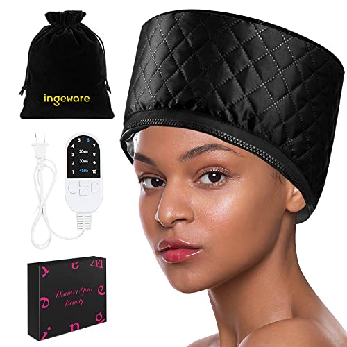 Heat Cap For Deep Conditioning, Ingeware Thermal Cap For Hair Steamer Cap For Natural Hair Portable Electric Heat Hair Spa Cap For Home Use Pattern (Solid Black) #TOP13