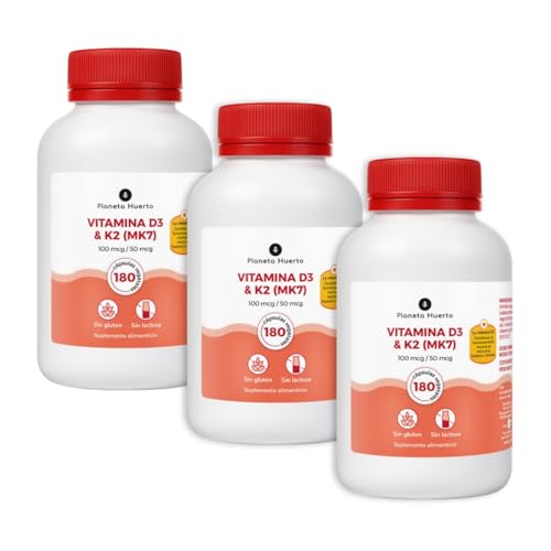 PLANETA HUERTO | Pack 3x Vitamina D3 4000 UI & K2 MK7 180 Cápsulas – Vitamina Suplemento para Huesos Fuertes, Absorción de Calcio y Salud Cardiovascular