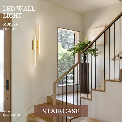 Image of LED Wall Sconce Gold Modern Remote Wall Light Fixtures for Living Room, Dimmable LED Vanity Light Indoor Remote Wall Sconce for Bedside Bedroom Bathroom Dining Room, L23.6inch 1 Pack