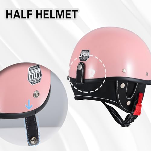 SanQing Retro Open Face Half Motorcycle, Cruiser Helmets-DOT (Pink, M) by SanQing - Used condition - Image 5