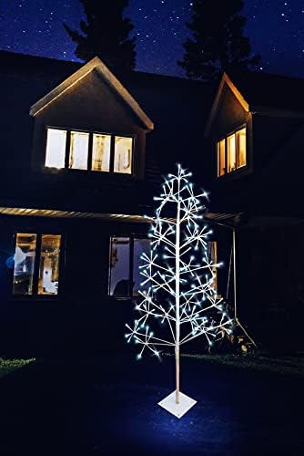 SHATCHI Pre-Lit White Twig Tree Cool LED Lights Metal Frame Christmas Decoration Festive Indoor Birch Xmas Large Home Décor, 6ft