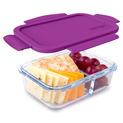 Bentgo® Glass Snack - Leak-Proof Bento-Style Snack Container with Airtight Lid and Divided 2-Compartment Design - 1.75 Cup Capacity for Meal Prepping, and Portion-Controlled Snacking (Purple)