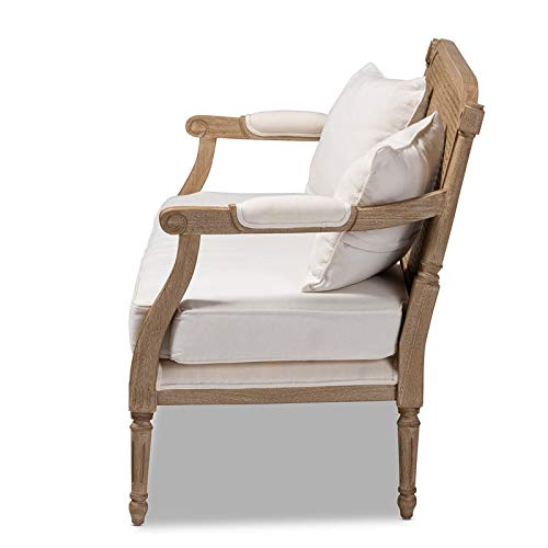 Baxton Studio Clemence Ivory Upholstered Whitewashed Wood Armchair #TOP4