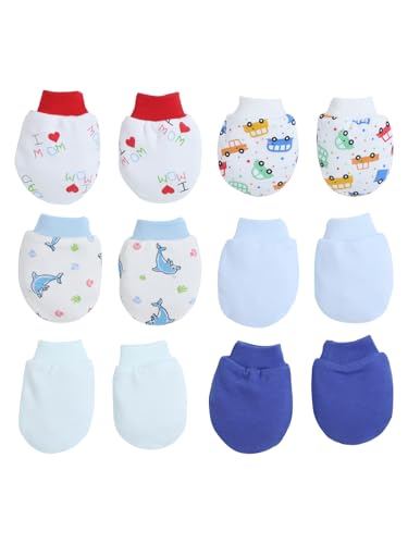 Image of Baby Eli Cotton Newborn Mittens (Picot Wrist) Set of 6 for Baby Boys & Girls 0-6 Months | Soft and Cozy Unisex Infant Gloves | Assorted Baby Hand Gloves | Adjustable Scratch Protection