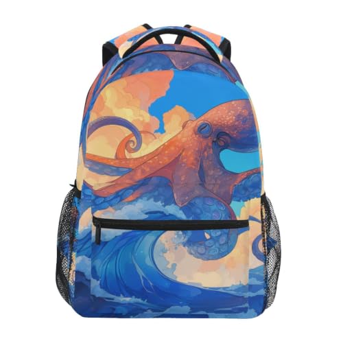 Cartable sac à dos bleu vagues d'océan pour voyage ados