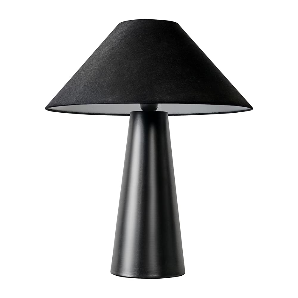 MiniSun | Matt Black Cone Shaped Table Lamp with a Tapered Fabric Light Shade | Table Lamps, Home Décor & Improvement Essential | Includes 4W LED Bulb [2700K Warm White]