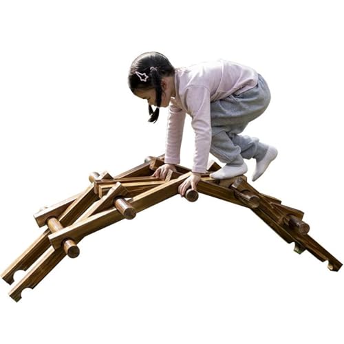 Generic Mortise and tenon bridge climbing frame, Sensory physical training equipment, Children's outdoor balance beam, Carbonized building block toys, Safe and stable, 55x24 in