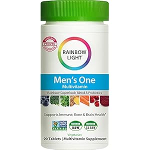 Rainbow-Light-Mens-One-Daily-High-Potency-Multivitamin-for-Immune-Support-with-Vitamin-C-D-Zinc-90-Tablets-Non-GMO-Vegetarian-Gluten-Free-3-Month-Supply Rainbow Light Mens One Multivitamin, Men's Daily Multivitamin Provides High-Potency Immune Support, With Vitamin C, Vitamin D and Zinc, Vegetarian, 90 Count