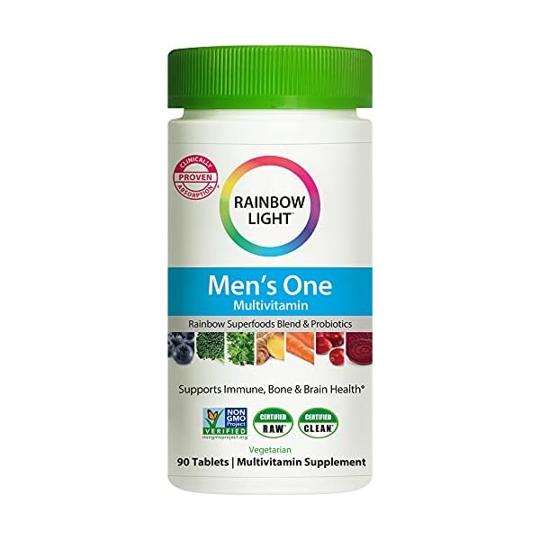 Rainbow-Light-Mens-One-Daily-High-Potency-Multivitamin-for-Immune-Support-with-Vitamin-C-D-Zinc-90-Tablets-Non-GMO-Vegetarian-Gluten-Free-3-Month-Supply Rainbow Light Mens One Multivitamin, Men's Daily Multivitamin Provides High-Potency Immune Support, With Vitamin C, Vitamin D and Zinc, Vegetarian, 90 Count