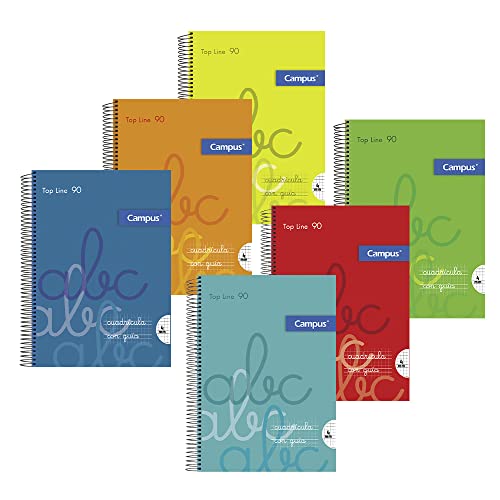 Campus - Cuadernos A4 Cuadrícula Pauta 4x4mm, Tapa Polipropileno, 80 hojas, Pack de 6 blocs perfectos para uso escolar, aprender a escribir y hogar, Colores Surtidos (6 unidades)
