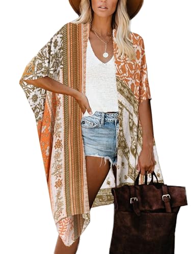 breezy lane Cardigan kimono floral pour femme - Cache-maillot de bain décontracté pour les vacances, Taille unique