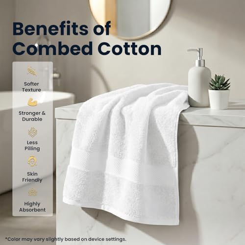 Image of Earthy Fables Premium Bath Towel - 100% Combed Cotton, 600 GSM, Ultra Soft, Quick Dry and Highly Absorbent for Home, Travel and Acne-Prone Skin, 140X70 cm, Pack of 2, White