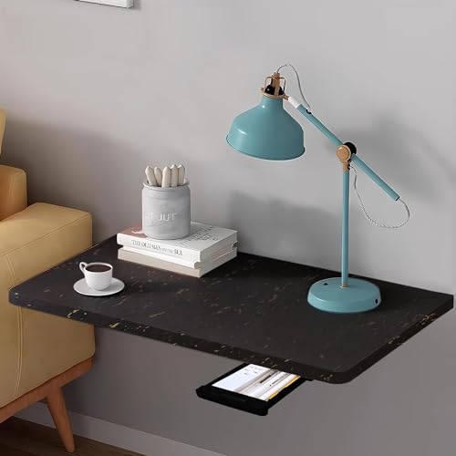 Image of QARA Wooden 16 X 24 Inch Wall Mounted Foldable Table | Wall Mount Table | Wall Laptop Desk With Drawer (Black)
