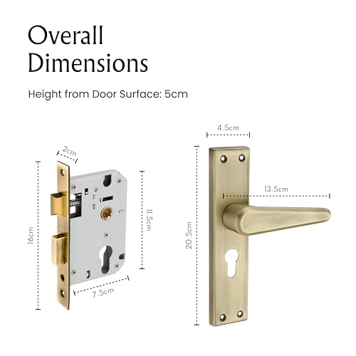 Image of LAPO Mortise Door Lock for Home Main Door & Bedroom with Handle | 3 Brass Keys | Heavy-Duty 60mm Cylinder | 45x45mm Body | Left-Right Fit 30-50mm Door Home Office Hotel | Antique Finish | CY-164