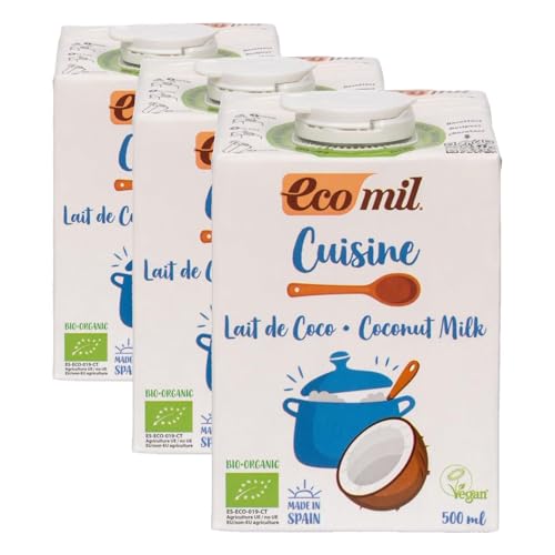 Ecomil Cusine Coco Bio 500 ml. Crema a base de leche de coco bio para cocinar. Sin lactosa, sin gluten, sin azúcares añadidos, sin soja, sin huevo, sin proteína láctea y con bajo contenido en sal