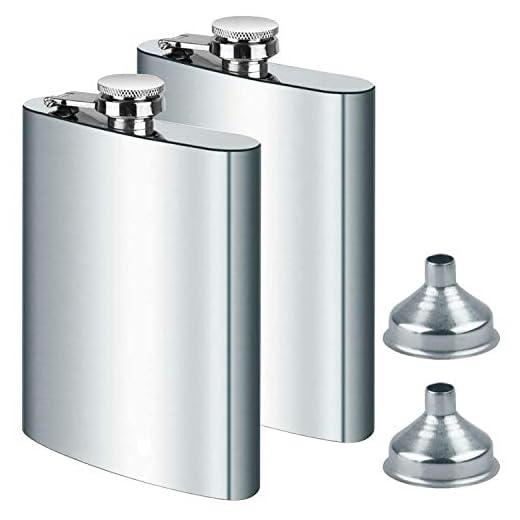 DealKits 2X Edelstahl Flachmann und Trichter, 8oz.227 ml Geeignet Zum Tragen von Alkohol, Aus 304 Edelstahl