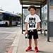 Voxikodex Size 9 10 Years Teen Boys Clothes 2 Piece Letter Print Short Sleeve T-Shirt Tops & Black Shorts Fashion Kids Boys Summer Clothing Set(9-10Y)