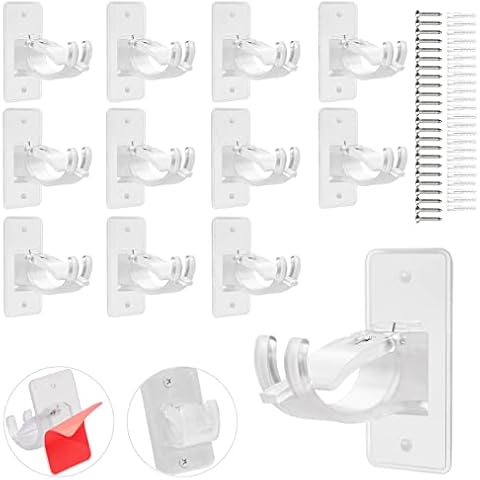 ZONITOK Self Adhesive Curtain Rod Bracket, Adjustable Curtain Rod Holders, Wall Mount Curtain Rod Holders No Drilling Curtain Rod Hooks for Bedroom Bathroom Kitchen Closet(12Pcs Clear) Cover