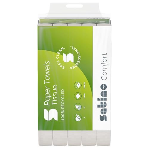 Satino Papierhandtücher 2-lagig Premium - 3.750 Blatt weiße Falthandtücher - Z Falz - für Papierspender mit Papiergröße 24x24cm (24x8cm gefaltet)