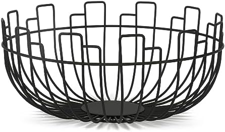 Kingrol 2-Pack Black Metal Wire Fruit Bowl Set - 10.5\" Diameter, Ventilated Storage Basket