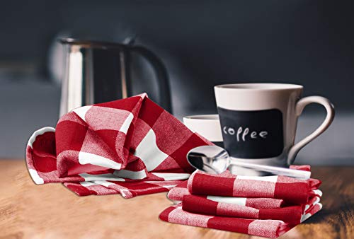 Native Fab 100% Cotton Kitchen Dish Towels 16X26 Set Of 6 - Absorbent Tea Towels, Dish Cloths, Restaurant Cleaning Towels, Gingham Check Buffalo Plaid Kitchen Towels With Hanging Loop, Red White #TOP7