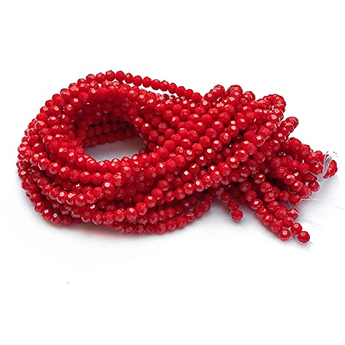 Image of 4mm Ceramic Red Rondelle Glass Beads for Jewelry Making, Faceted Briolette Crytal Spacer Beads for Bracelet Necklace Earring, 1200pcs